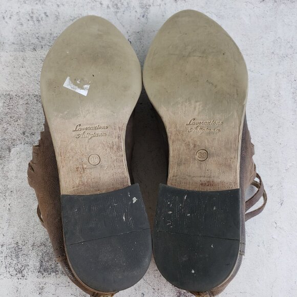 Free People Lost Valley Ankle Boots Leather Strappy Distressed Taupe sz 39 Boho - Picture 11 of 16